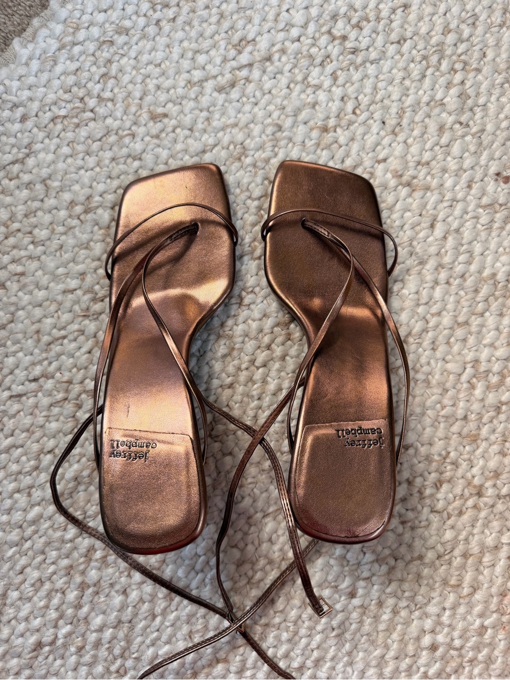 Jeffrey Campbell Bronze Metallic Square-Toe Strappy Sandals